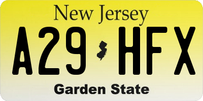 NJ license plate A29HFX