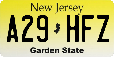 NJ license plate A29HFZ