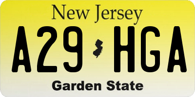 NJ license plate A29HGA