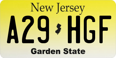 NJ license plate A29HGF