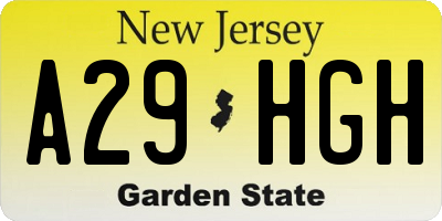 NJ license plate A29HGH