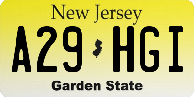 NJ license plate A29HGI
