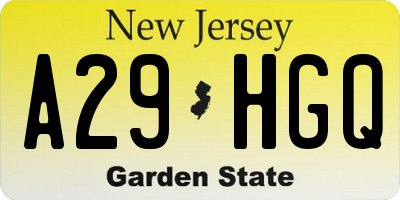 NJ license plate A29HGQ