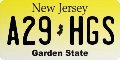 NJ license plate A29HGS