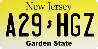 NJ license plate A29HGZ