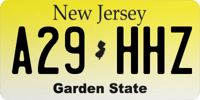 NJ license plate A29HHZ