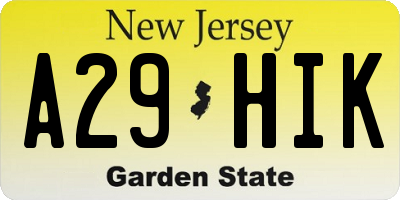 NJ license plate A29HIK