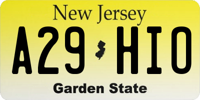 NJ license plate A29HIO