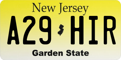 NJ license plate A29HIR