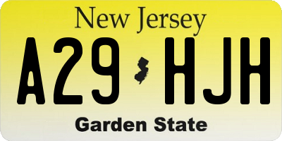 NJ license plate A29HJH