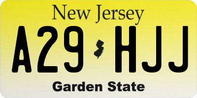 NJ license plate A29HJJ