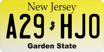 NJ license plate A29HJO