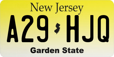 NJ license plate A29HJQ