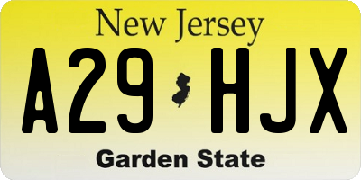 NJ license plate A29HJX