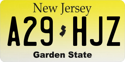 NJ license plate A29HJZ
