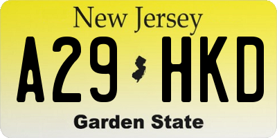 NJ license plate A29HKD