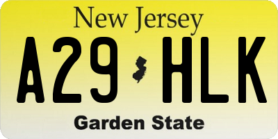 NJ license plate A29HLK