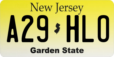 NJ license plate A29HLO