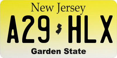 NJ license plate A29HLX