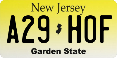 NJ license plate A29HOF