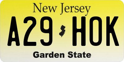 NJ license plate A29HOK