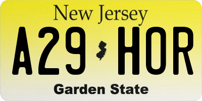NJ license plate A29HOR
