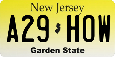NJ license plate A29HOW
