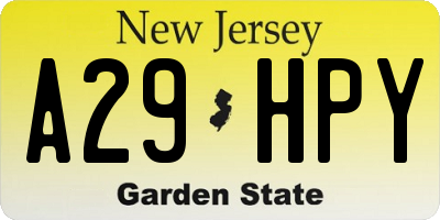 NJ license plate A29HPY