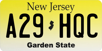 NJ license plate A29HQC