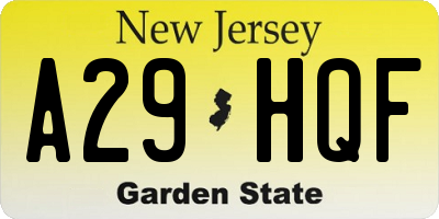 NJ license plate A29HQF