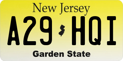 NJ license plate A29HQI