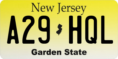 NJ license plate A29HQL
