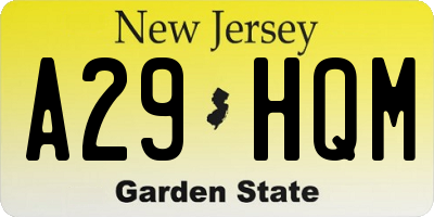 NJ license plate A29HQM
