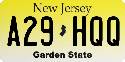 NJ license plate A29HQQ