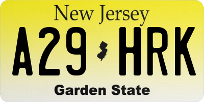 NJ license plate A29HRK