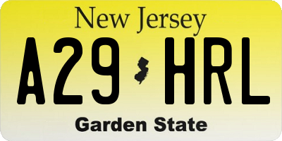 NJ license plate A29HRL