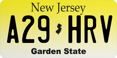 NJ license plate A29HRV