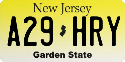 NJ license plate A29HRY