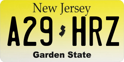 NJ license plate A29HRZ