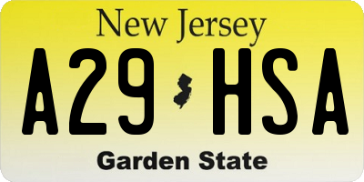 NJ license plate A29HSA