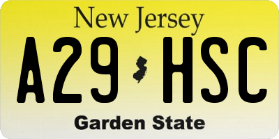 NJ license plate A29HSC