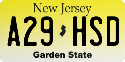 NJ license plate A29HSD