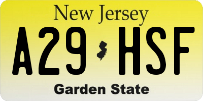 NJ license plate A29HSF