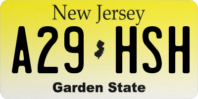 NJ license plate A29HSH