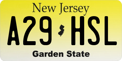 NJ license plate A29HSL
