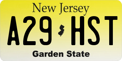 NJ license plate A29HST