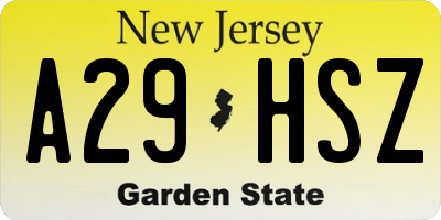 NJ license plate A29HSZ