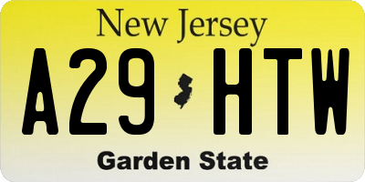 NJ license plate A29HTW
