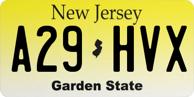 NJ license plate A29HVX