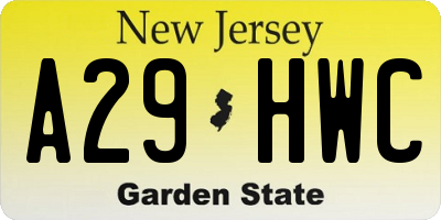 NJ license plate A29HWC